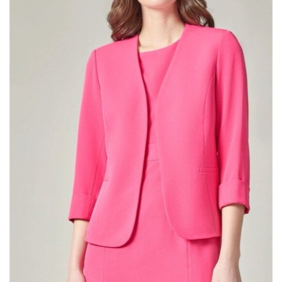 Kasper Elle Iconic Crepe Suit Jacket Blazer 14 Pink Open Front 3/4 Sleeve NEW - Picture 1 of 16